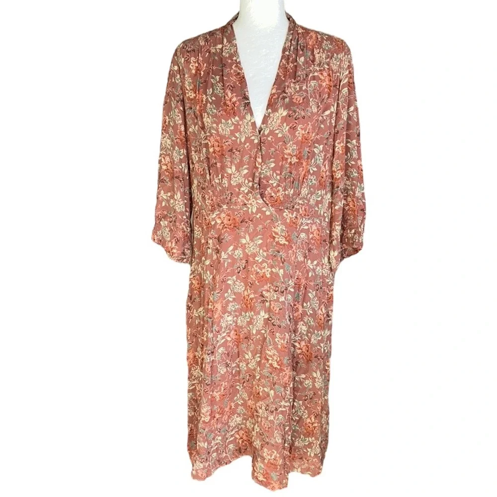 April Cornell Floral Print Wrap Front Chiffon Midi Dress - XL - Picture 2 of 13